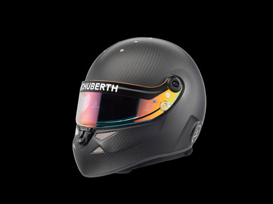 Black Schuberth kart helmet on a white background